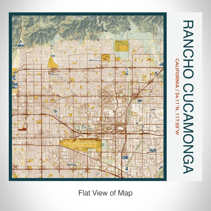 Rendered View of Rancho Cucamonga California Map on 17oz Stainless Steel Insulated Tumbler in Woodblock Map Style