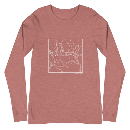 Rangeley Maine  Map Unisex Long-Sleeve T-shirt with City inscription in Heather Mauve