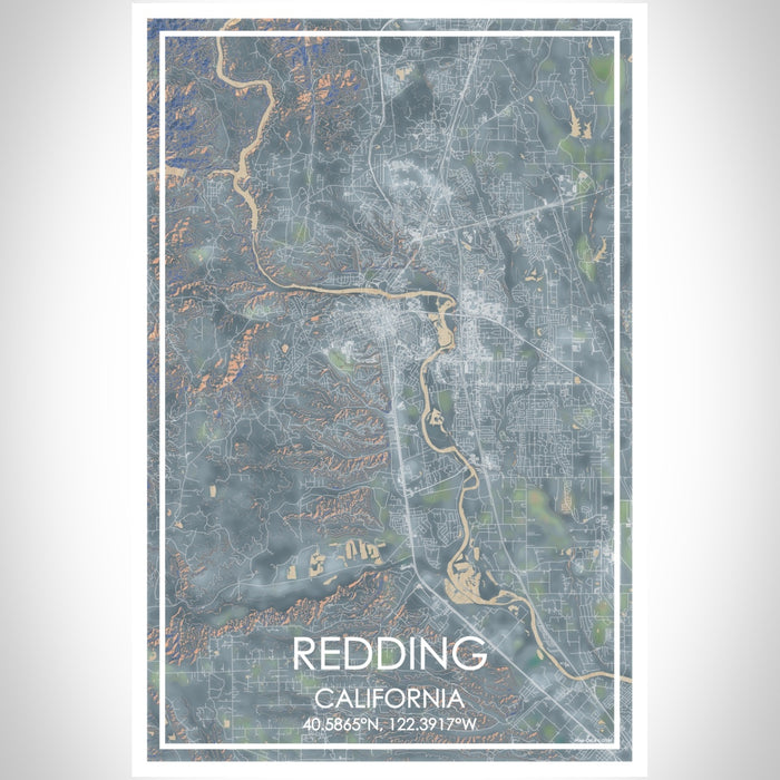 Redding California Map Print Portrait Orientation in Afternoon Style With Shaded Background