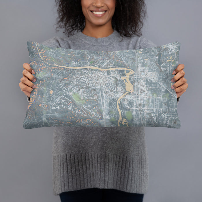 Person holding 20x12 Custom Redding California Map Throw Pillow in Afternoon