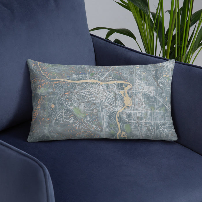 Custom Redding California Map Throw Pillow in Afternoon on Blue Colored Chair