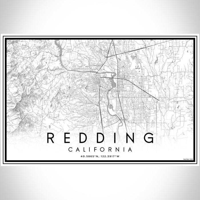 Redding California Map Print Landscape Orientation in Classic Style With Shaded Background