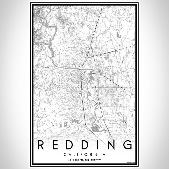 Redding California Map Print Portrait Orientation in Classic Style With Shaded Background