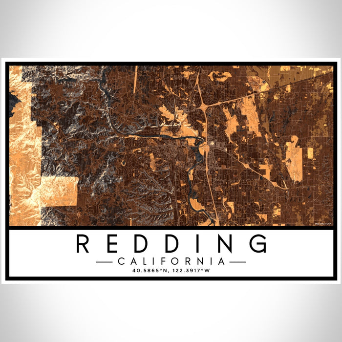 Redding California Map Print Landscape Orientation in Ember Style With Shaded Background