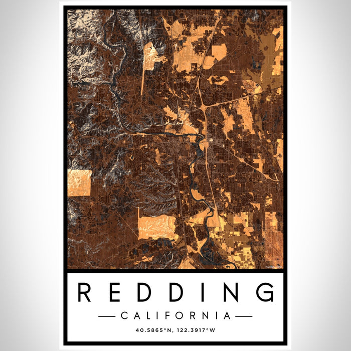 Redding California Map Print Portrait Orientation in Ember Style With Shaded Background