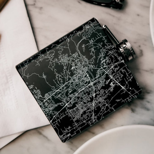 Redding California Custom Engraved City Map Inscription Coordinates on 6oz Stainless Steel Flask in Black
