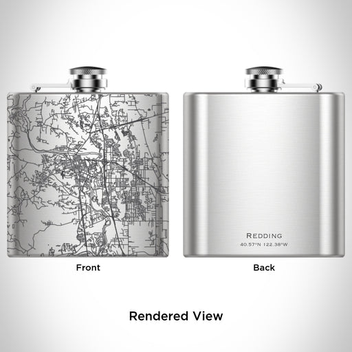 Rendered View of Redding California Map Engraving on 6oz Stainless Steel Flask