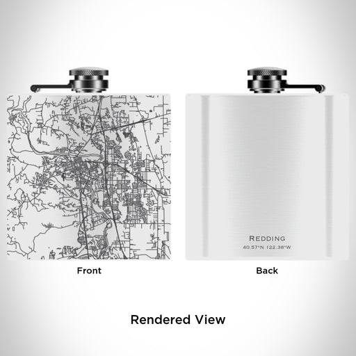 Rendered View of Redding California Map Engraving on 6oz Stainless Steel Flask in White