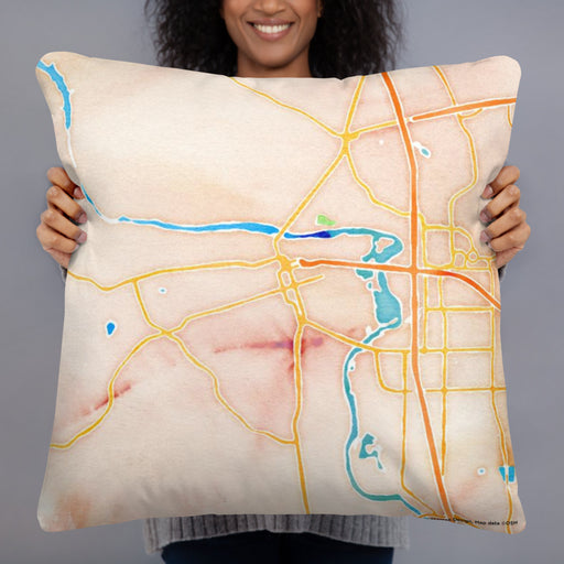 Person holding 22x22 Custom Redding California Map Throw Pillow in Watercolor