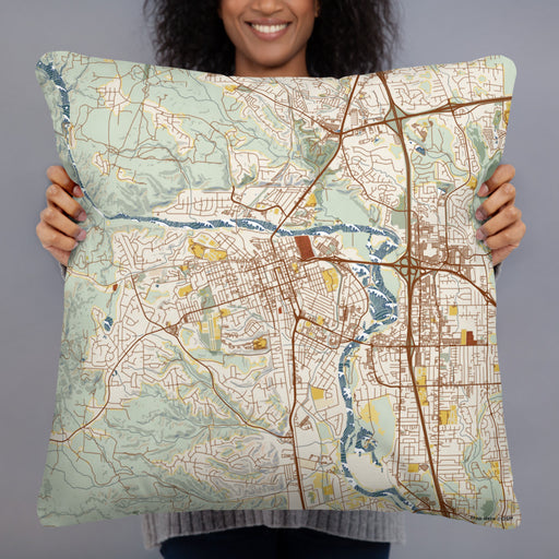 Person holding 22x22 Custom Redding California Map Throw Pillow in Woodblock