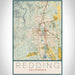 Redding California Map Print Portrait Orientation in Woodblock Style With Shaded Background