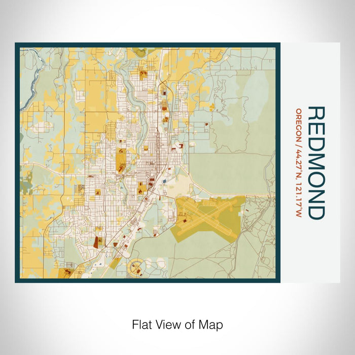 Rendered View of Redmond Oregon Map on 20oz Stainless Steel Insulated Bottle with Bamboo Top with printed woodblock style map