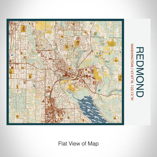 Rendered View of Redmond Washington Map on 20oz Stainless Steel Insulated Bottle with Bamboo Top with printed woodblock style map