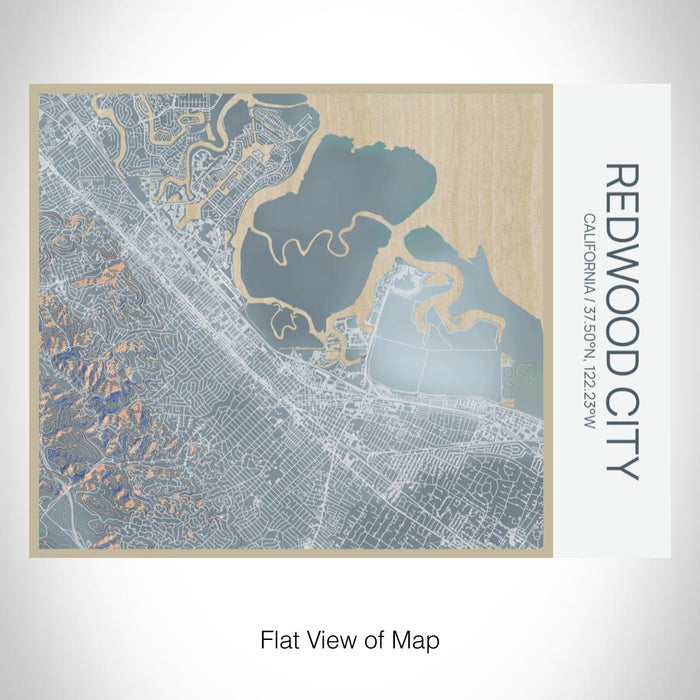 Rendered View of Redwood City California Map on 20oz Stainless Steel Insulated Bottle with Bamboo Top with printed afternoon style map