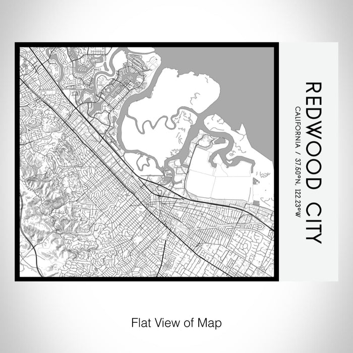 Rendered View of Redwood City California Map on 20oz Stainless Steel Insulated Bottle with Bamboo Top with printed classic style map