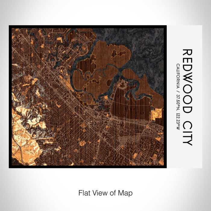Rendered View of Redwood City California Map on 20oz Stainless Steel Insulated Bottle with Bamboo Top with printed ember style map