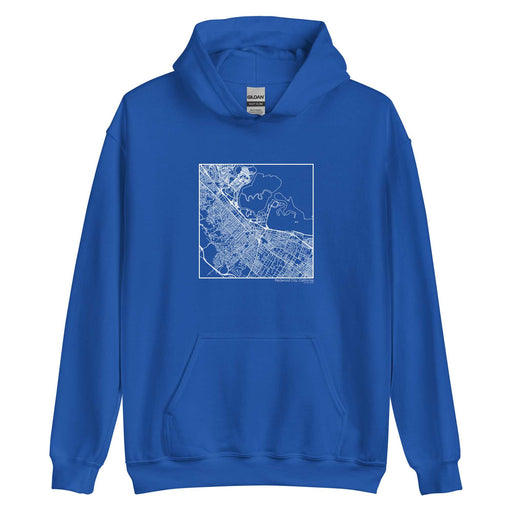 Redwood City California  Map Unisex Hoodie Sweater with City inscription in Royal Blue