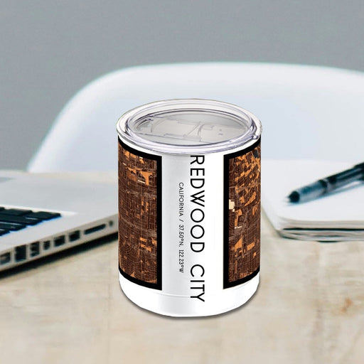 Redwood City California Custom City Map Inscription Coordinates on 10oz Stainless Steel Insulated Cup in Ember with Sliding Lid