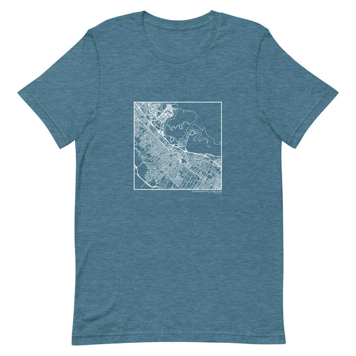 Redwood City California  Map Unisex T-Shirt with City inscription in Heather Teal