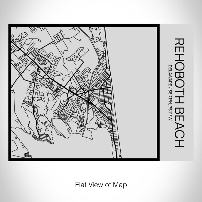 Rendered View of Rehoboth Beach Delaware Map on 20oz Stainless Steel Insulated Bottle with Bamboo Top with printed Tactile Lines Map in Black