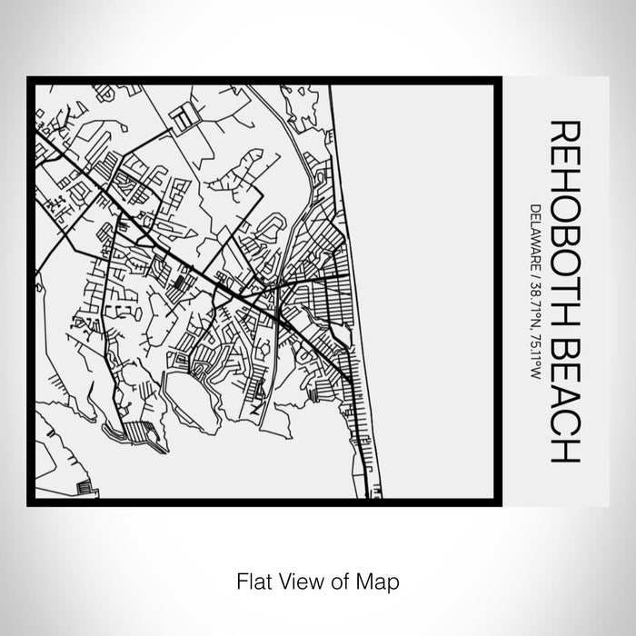 Rendered View of Rehoboth Beach Delaware Map on 20oz Stainless Steel Insulated Bottle with Bamboo Top in Matte White with printed Tactile Lines Map in Black