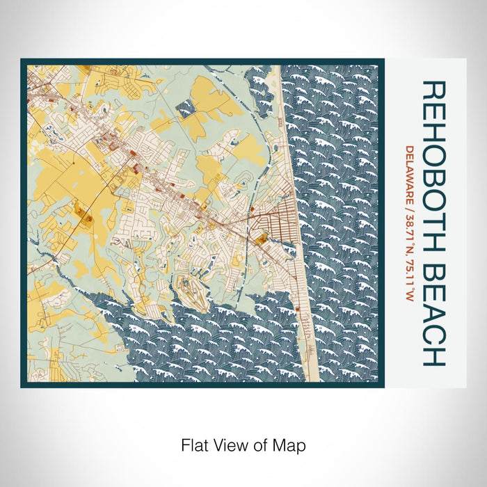 Rendered View of Rehoboth Beach Delaware Map on 20oz Stainless Steel Insulated Bottle with Bamboo Top with printed woodblock style map