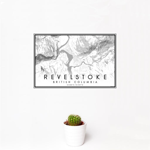 12x18 Revelstoke British Columbia Map Print Landscape Orientation in Classic Style With Small Cactus Plant in White Planter