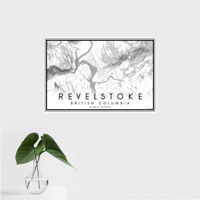 16x24 Revelstoke British Columbia Map Print Landscape Orientation in Classic Style With Tropical Plant Leaves in Water