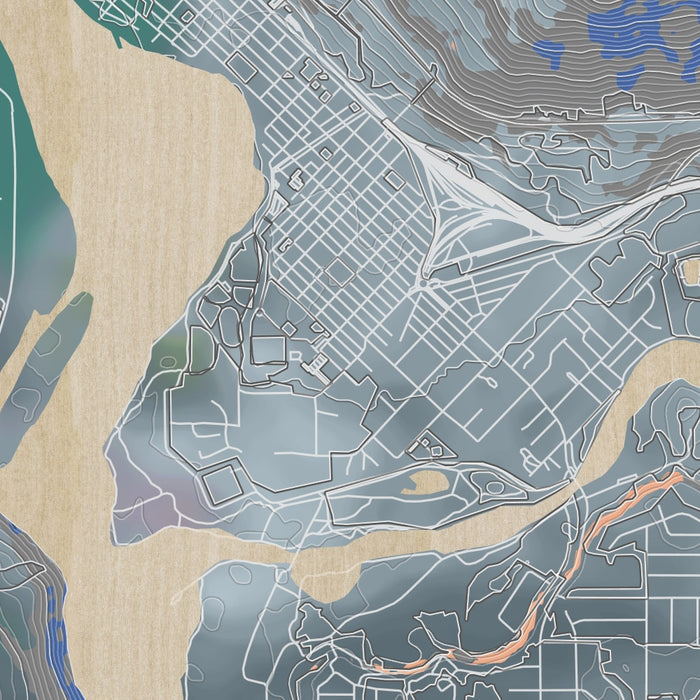 Revelstoke British Columbia Map Print in Afternoon Style Zoomed In Close Up Showing Details