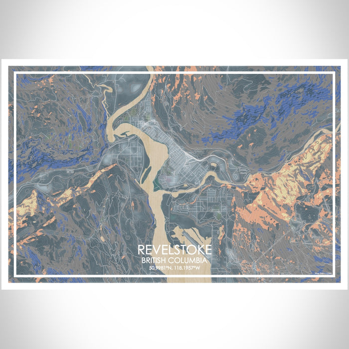 Revelstoke British Columbia Map Print Landscape Orientation in Afternoon Style With Shaded Background