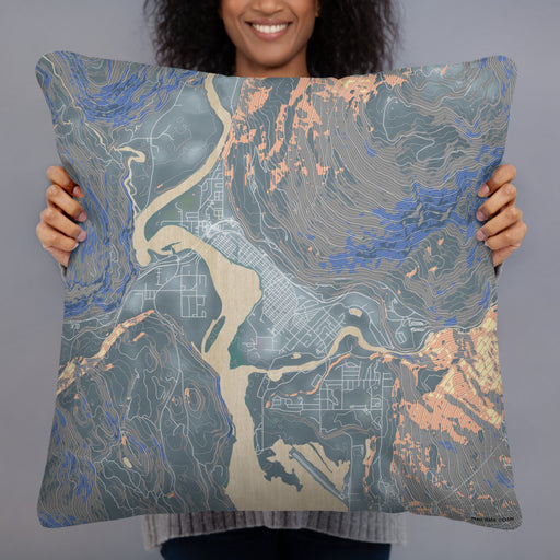 Person holding 22x22 Custom Revelstoke British Columbia Map Throw Pillow in Afternoon