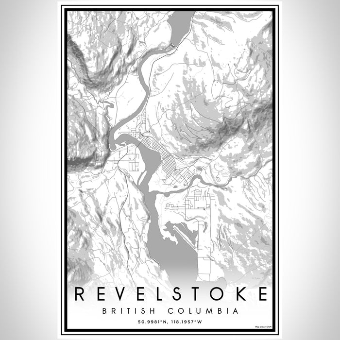 Revelstoke British Columbia Map Print Portrait Orientation in Classic Style With Shaded Background