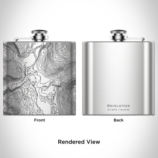 Rendered View of Revelstoke British Columbia Map Engraving on 6oz Stainless Steel Flask