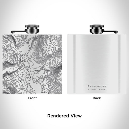 Rendered View of Revelstoke British Columbia Map Engraving on 6oz Stainless Steel Flask in White