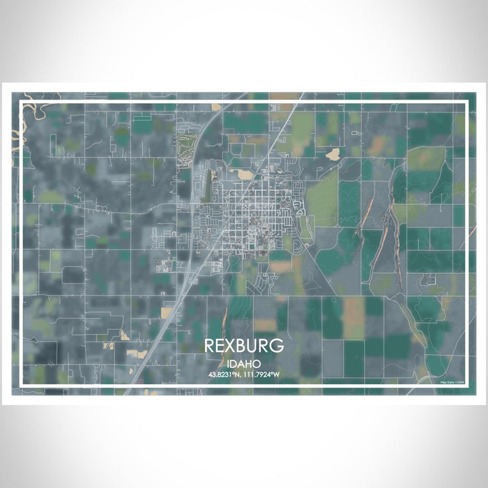 Rexburg Idaho Map Print Landscape Orientation in Afternoon Style With Shaded Background