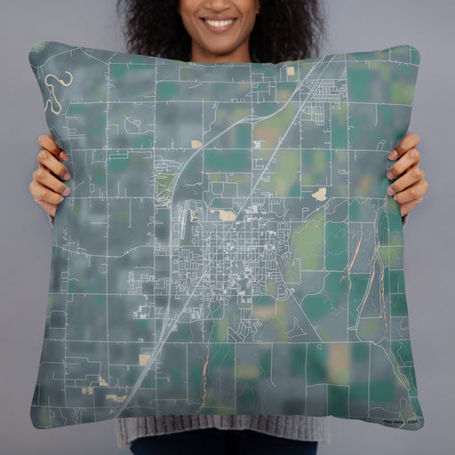 Person holding 22x22 Custom Rexburg Idaho Map Throw Pillow in Afternoon