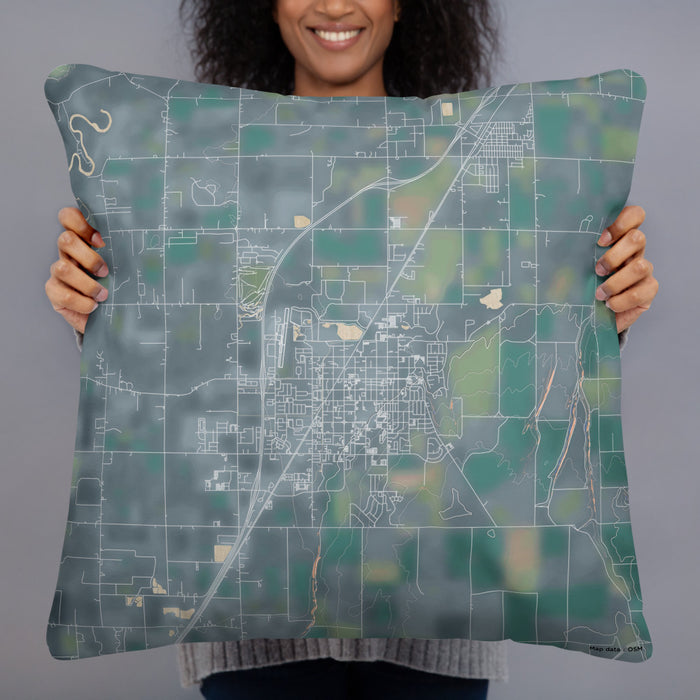 Person holding 22x22 Custom Rexburg Idaho Map Throw Pillow in Afternoon