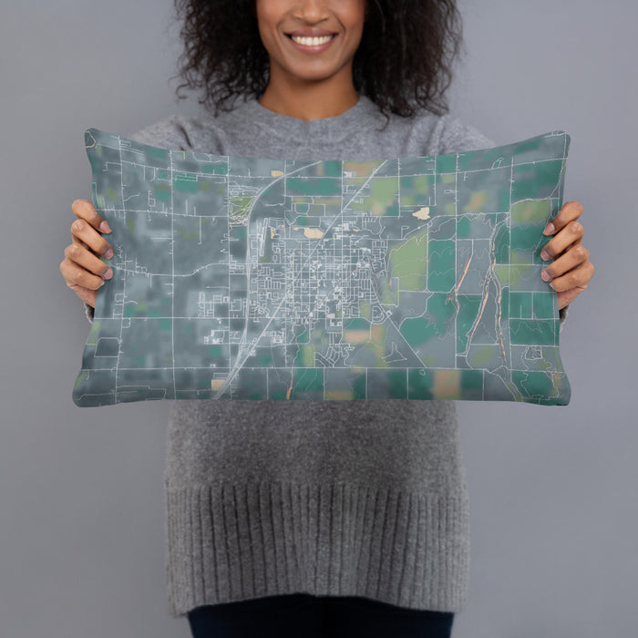 Person holding 20x12 Custom Rexburg Idaho Map Throw Pillow in Afternoon