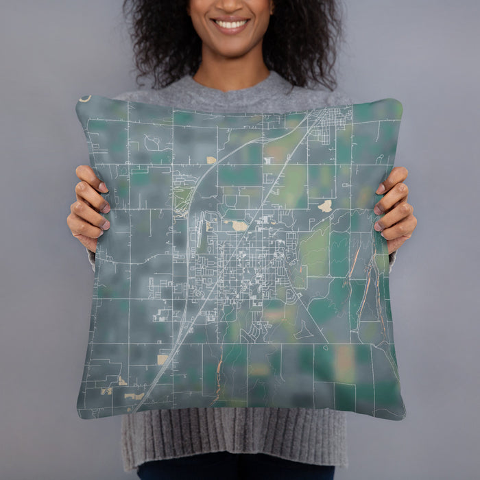 Person holding 18x18 Custom Rexburg Idaho Map Throw Pillow in Afternoon