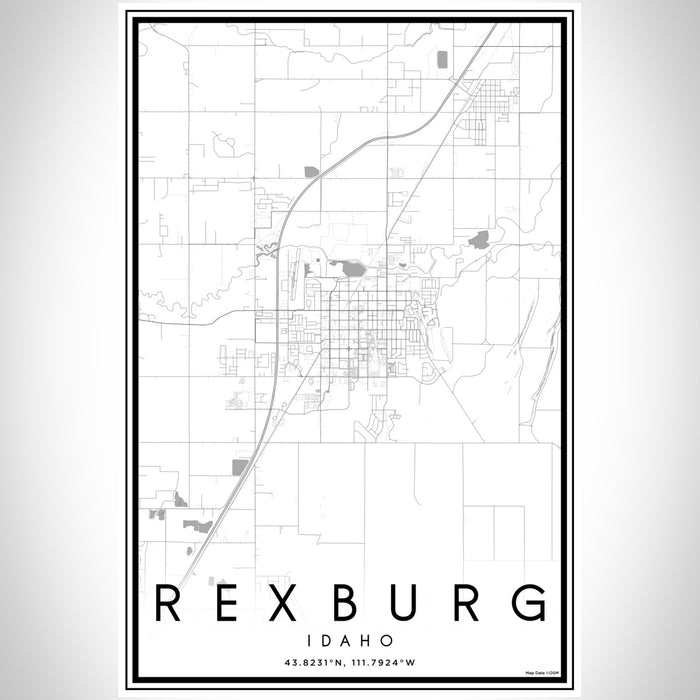 Rexburg Idaho Map Print Portrait Orientation in Classic Style With Shaded Background