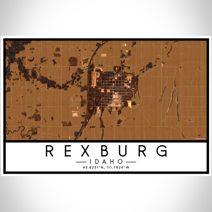 Rexburg Idaho Map Print Landscape Orientation in Ember Style With Shaded Background