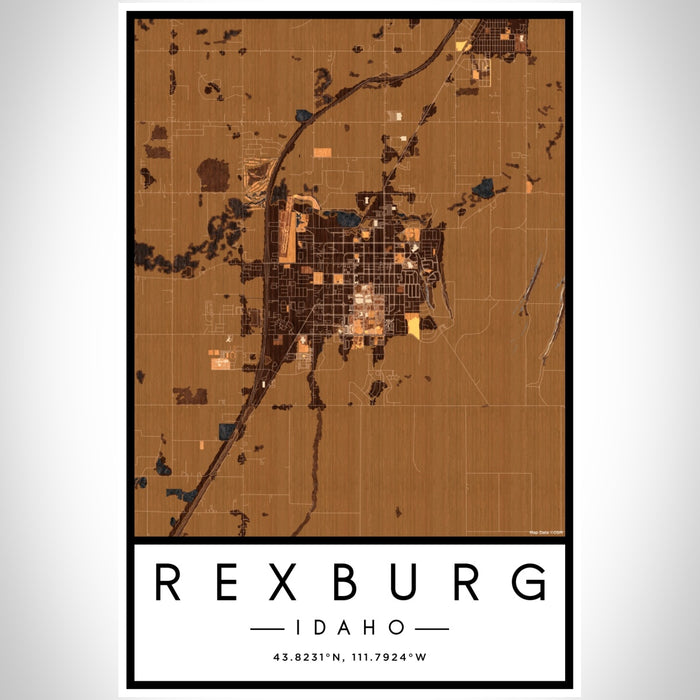 Rexburg Idaho Map Print Portrait Orientation in Ember Style With Shaded Background