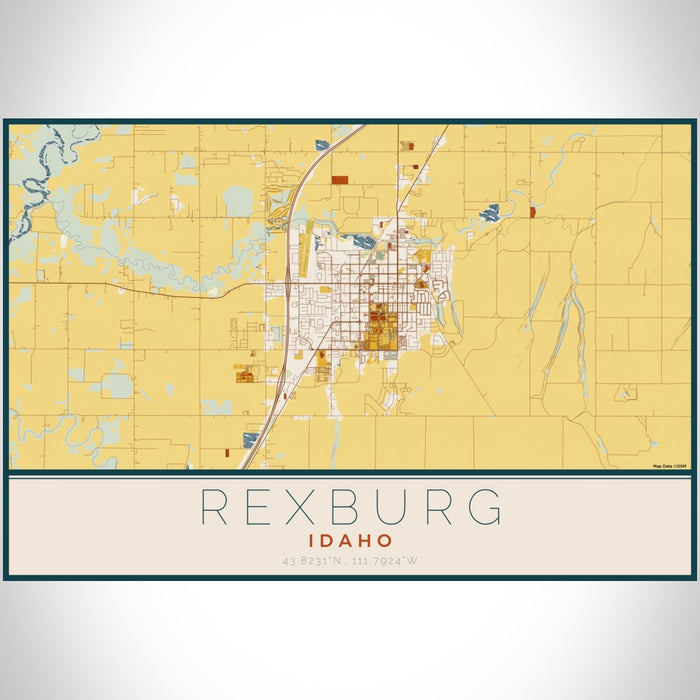 Rexburg Idaho Map Print Landscape Orientation in Woodblock Style With Shaded Background
