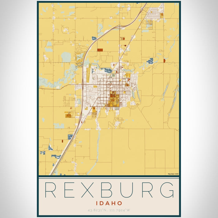 Rexburg Idaho Map Print Portrait Orientation in Woodblock Style With Shaded Background