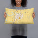 Person holding 20x12 Custom Rexburg Idaho Map Throw Pillow in Woodblock