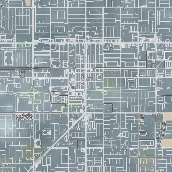 Rialto California Map Print in Afternoon Style Zoomed In Close Up Showing Details