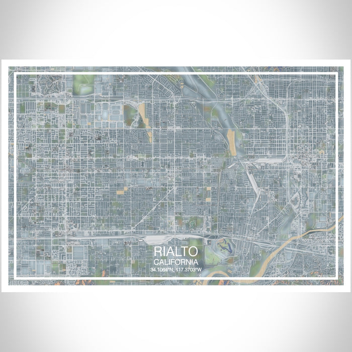 Rialto California Map Print Landscape Orientation in Afternoon Style With Shaded Background