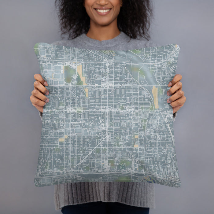 Person holding 18x18 Custom Rialto California Map Throw Pillow in Afternoon