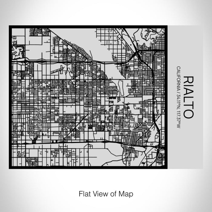 Rendered View of Rialto California Map on 20oz Stainless Steel Insulated Bottle with Bamboo Top with printed Tactile Lines Map in Black