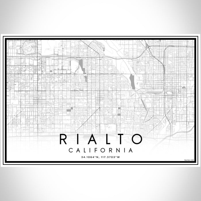 Rialto California Map Print Landscape Orientation in Classic Style With Shaded Background